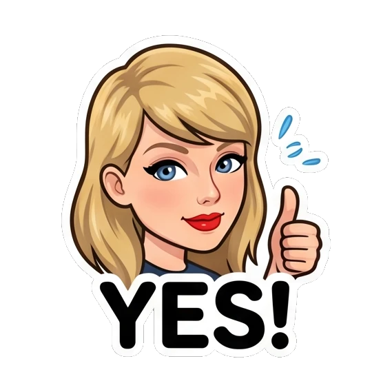 Blonde girl giving thumbs up with text Yes Blonde Pop Icon Expressions sticker for expressive chats and social replies.