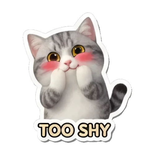 害羞脸红的小猫 Whimsical Tabby Adventures sticker for expressive chats and social replies.