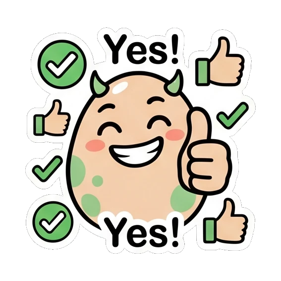Happy egg giving a thumbs up saying Yes. Little Spotted Egg Emotions sticker for expressive chats and social replies.