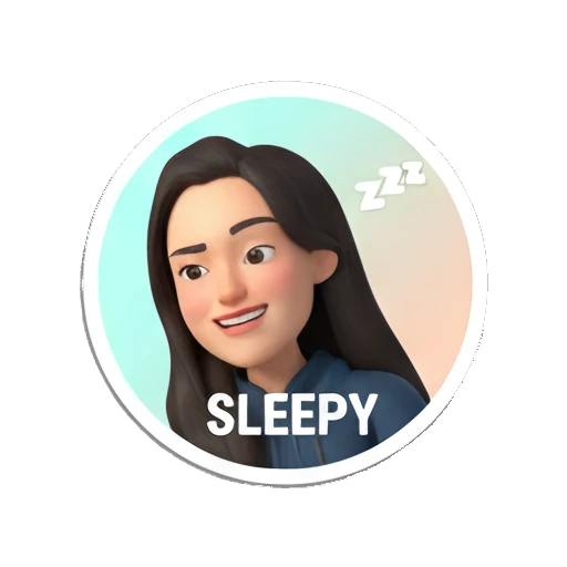 Young woman sleeping with ZZZ icons, text SLEEPY My Daily 3D Avatar sticker for expressive chats and social replies.