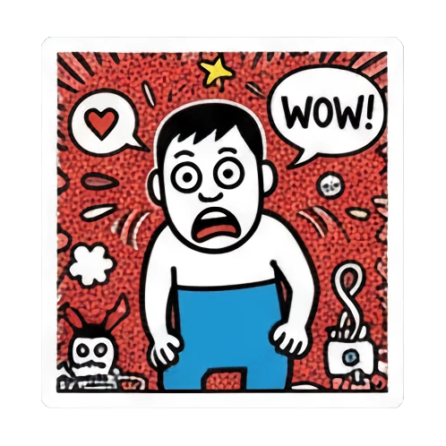 surprised boy with WOW text Keith Haring Style Doodle Boy sticker for expressive chats and social replies.