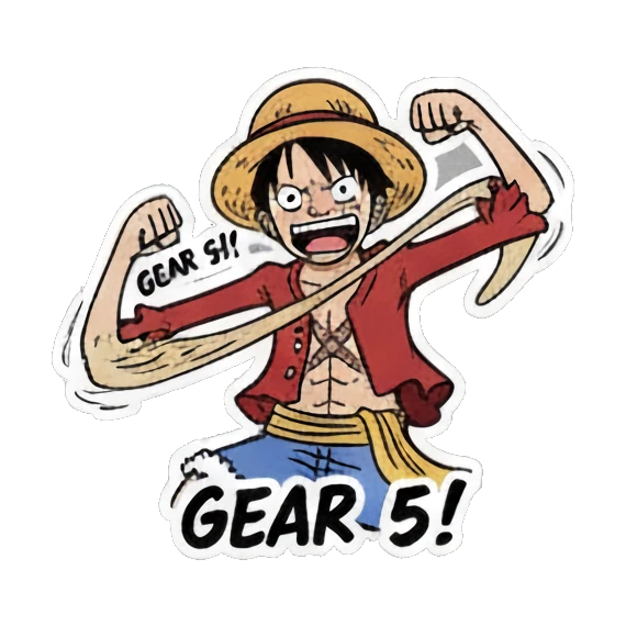 hero shouting gear five Anime Adventure Crew sticker for expressive chats and social replies.