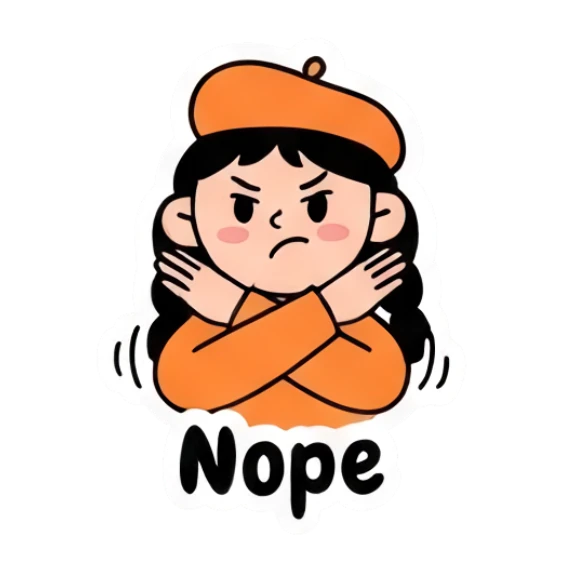 Girl crossing arms in refusal, Nope text Beret Girl Daily Vibes sticker for expressive chats and social replies.