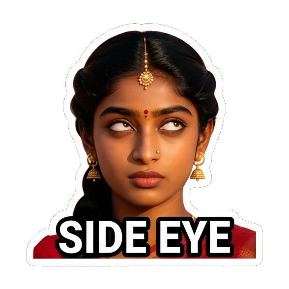 Indian girl rolling eyes with a side eye expression Indian Girl Expressions sticker for expressive chats and social replies.