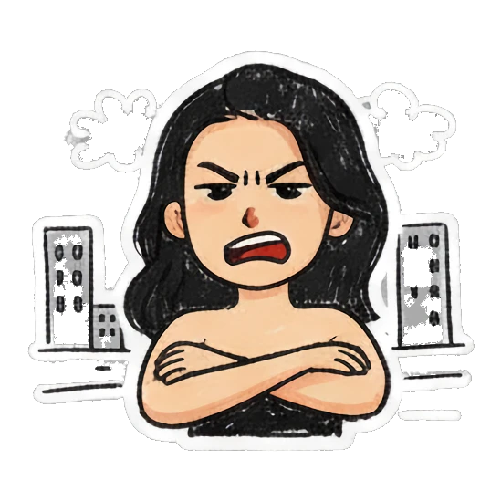 Girl looking angry with crossed arms and city background Charming Girl Daily Doodles sticker for expressive chats and social replies.