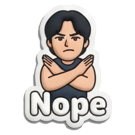 Boy crossing arms to signal no with text Nope Puffy Boy Daily Vibes sticker for expressive chats and social replies.