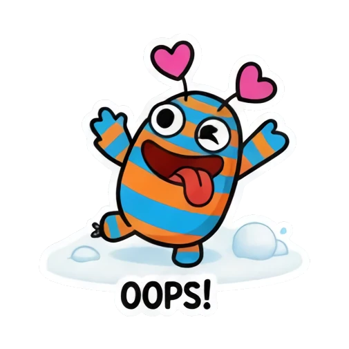 Monster slipping on ice, text OOPS! Striped Monster Winter Fun sticker for expressive chats and social replies.