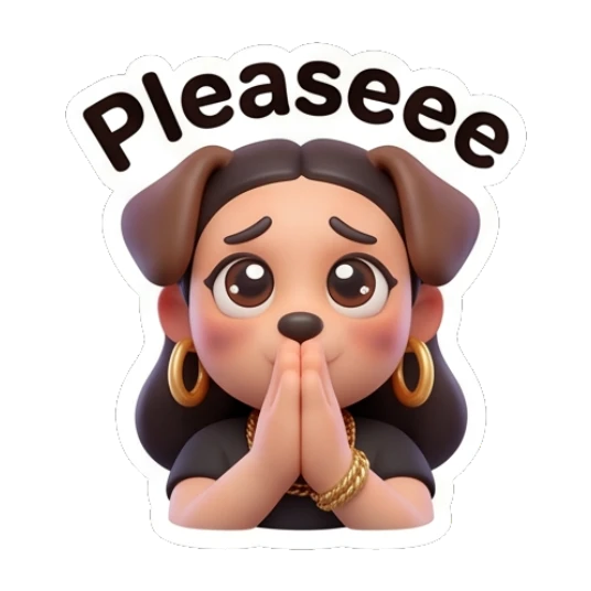 Girl with dog ears looking pleadingly, text Pleaseee. Chic Urban Girl Vibes sticker for expressive chats and social replies.
