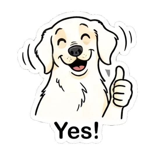 Cheerful golden retriever giving a thumbs up with text 'Yes!' Golden Retriever Daily Vibes sticker for expressive chats and social replies.