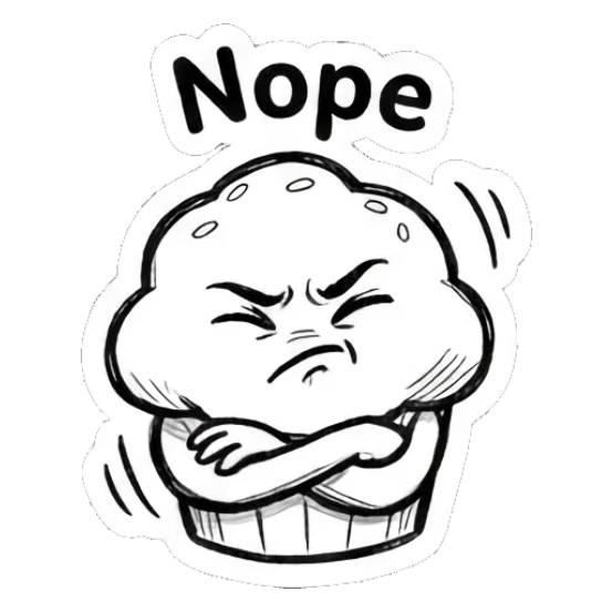 Muffin crossing arms in a nope gesture Muffin Moods sticker for expressive chats and social replies.