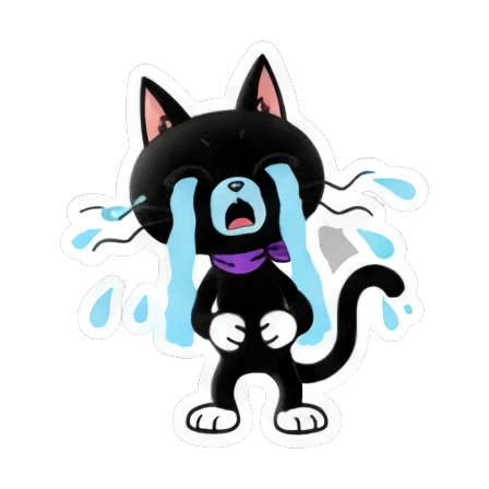 Crying black cat with blue tears. Cool Black Cat Daily sticker for expressive chats and social replies.