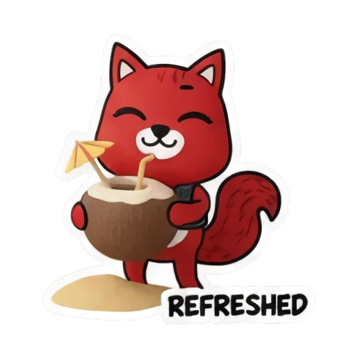 squirrel holding coconut drink Summer Red Squirrel Adventures sticker for expressive chats and social replies.