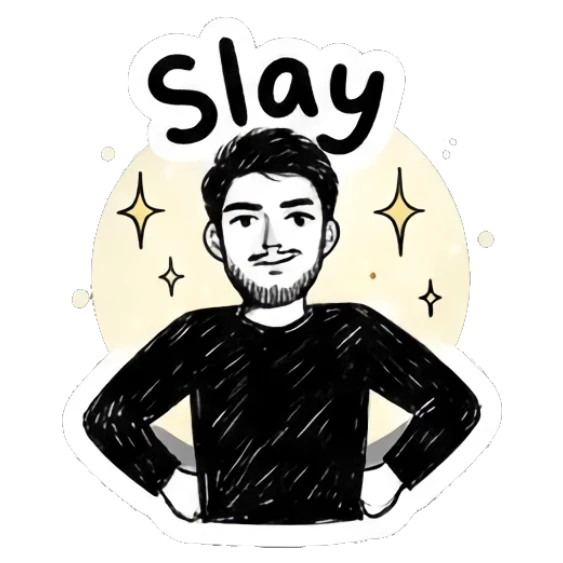 Confident man standing with hands on hips, looking like a boss. Doodle Guy Daily Vibes sticker for expressive chats and social replies.