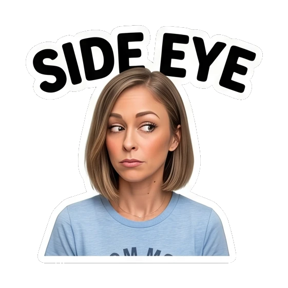 Mom giving a skeptical side-eye look. Mally Mom Daily Life sticker for expressive chats and social replies.