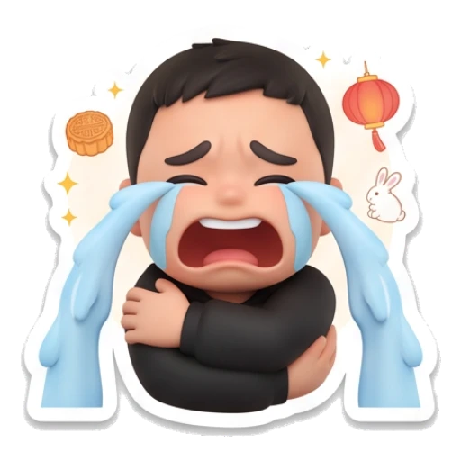 Boy crying with blue tears with text NOPE Mid-Autumn Boy Expressions sticker for expressive chats and social replies.