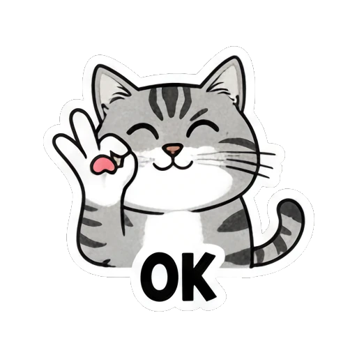 Gray cat making OK hand gesture with happy expression Gray Tabby Moods sticker for expressive chats and social replies.