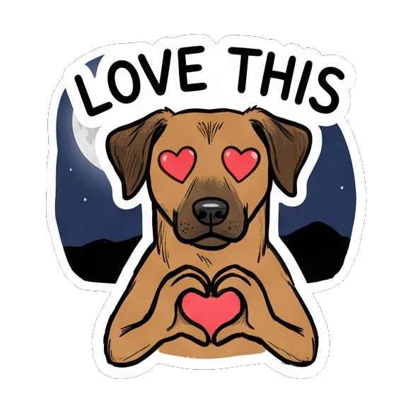 Brown dog making a heart shape with its paws and heart eyes. Brown Dog Daily Moods sticker for expressive chats and social replies.