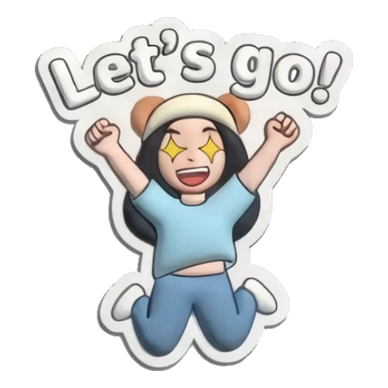 Girl jumping with excitement saying Let's go Puffy Girl Moods sticker for expressive chats and social replies.