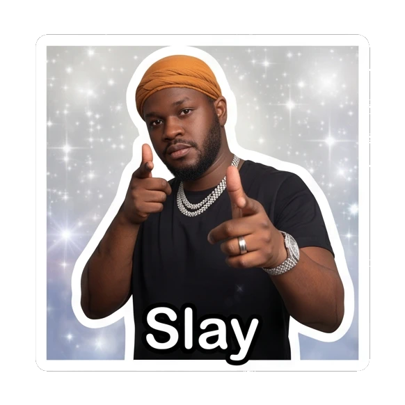 Man in durag pointing forward with confidence, cool, text Slay Daily Vibes with Durag Guy sticker for expressive chats and social replies.