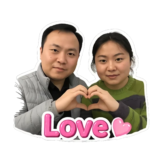 Couple forming a heart shape with hands and 'Love' text Couple Daily Vibes sticker for expressive chats and social replies.