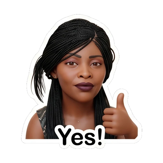 Woman giving a thumbs up, smiling, text Yes! Chic Afro-Textured Daily Expressions sticker for expressive chats and social replies.