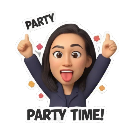Girl cheering with party time text Sushi Lover Girl sticker for expressive chats and social replies.