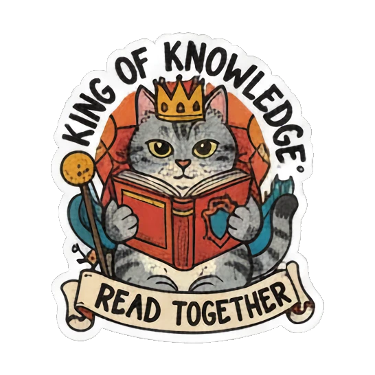 cat wearing a crown reading Literary Tabby Adventures sticker for expressive chats and social replies.