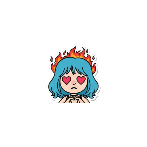 Blue-haired girl with heart eyes making a heart shape with hands with text Love this! CLAP! Blue-Haired Fashionista sticker for expressive chats and social replies.