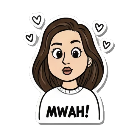 飞吻女孩送Mwah Cartoon Girl Expressions sticker for expressive chats and social replies.