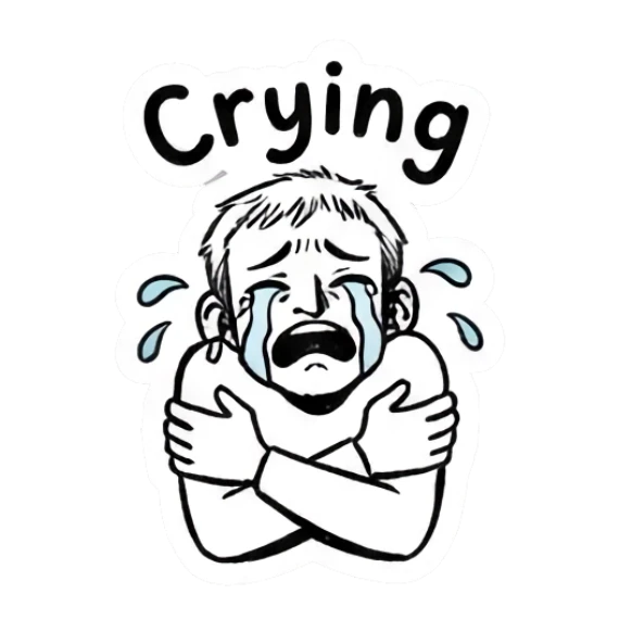 Sad man crying with arms crossed Doodle Guy Daily Vibes sticker for expressive chats and social replies.