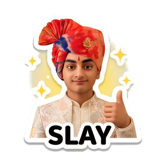 Young Indian boy giving a thumbs up with a confident slay expression. Indian Prince Expressions sticker for expressive chats and social replies.