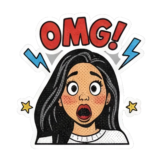 惊讶张大嘴巴 Retro Comic Girl Vibes sticker for expressive chats and social replies.
