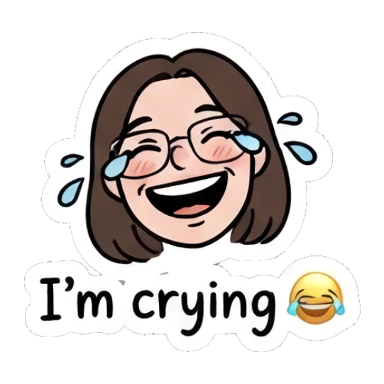 Girl with glasses laughing with tears, joyful expression. Daily Life of a Girl sticker for expressive chats and social replies.