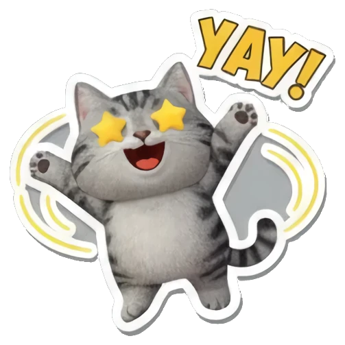 猫咪眼睛闪光表示YAY Playful Tabby Expressions sticker for expressive chats and social replies.
