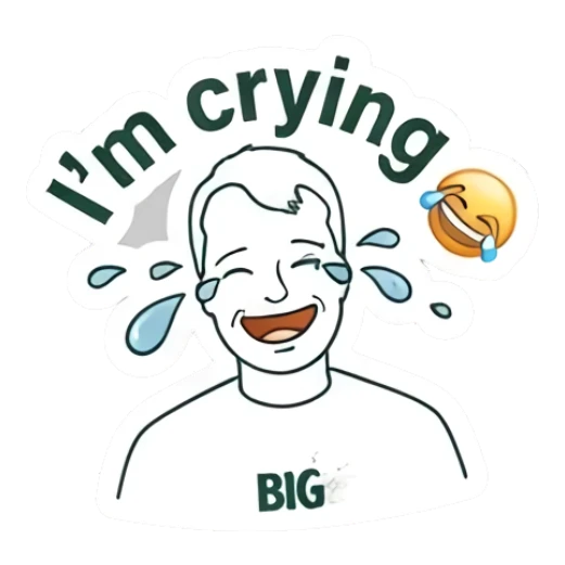 Laughing man crying tears of joy with text I'm crying Big Thoughts Daily sticker for expressive chats and social replies.