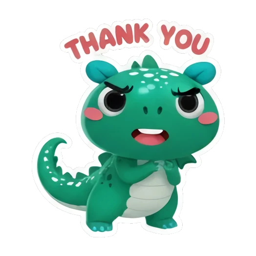 Green dinosaur looking serious with THANK YOU text Little Green Dino Adventures sticker for expressive chats and social replies.