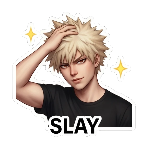Spiky hair boy posing confidently while touching his hair. Spiky Hair Anime Boy Expressions sticker for expressive chats and social replies.