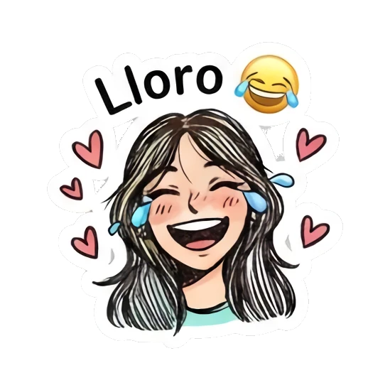 Girl laughing with tears of joy, text 'Lloro' Daily Doodle Girl Vibes sticker for expressive chats and social replies.