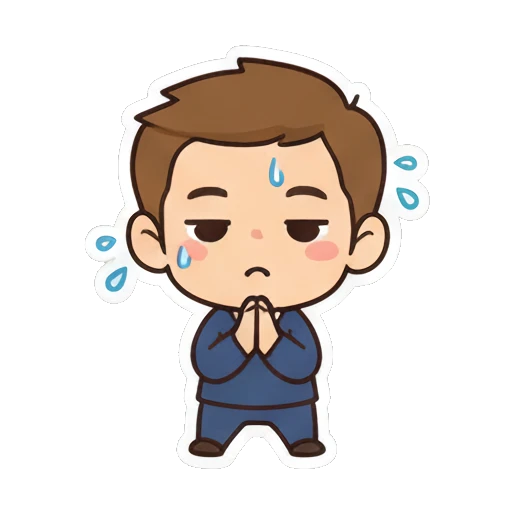 Chibi boy sweating nervously Cheerful Chibi Boy Daily sticker for expressive chats and social replies.
