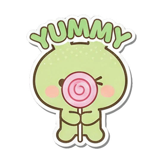 Yummy bunny holding a lollipop Minty Bunny Moods sticker for expressive chats and social replies.