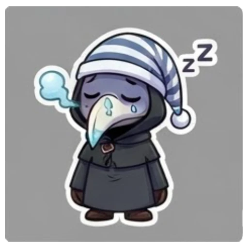 Plague doctor sleeping with a nightcap and Zzz Plague Doctor Adventures sticker for expressive chats and social replies.