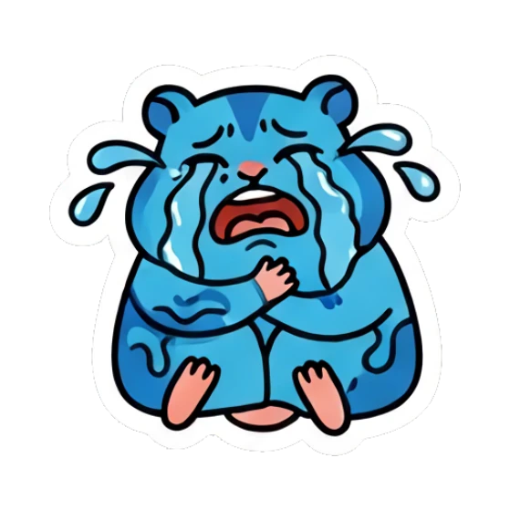Blue hamster crying loudly with '呜呜' sentiment Colorful Hamster Vibes sticker for expressive chats and social replies.