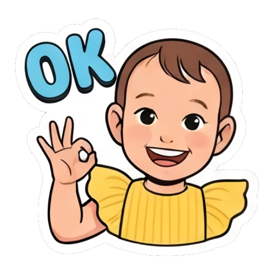 Toddler making OK gesture with happy face Little Sunshine Expressions sticker for expressive chats and social replies.