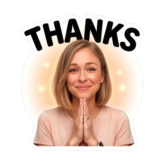 Mom with hands in prayer position saying thanks. Mally Mom Daily Life sticker for expressive chats and social replies.