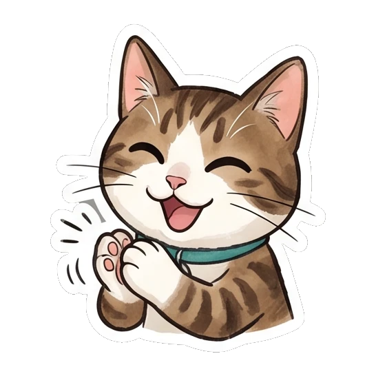 Tabby cat clapping hands with an enthusiastic expression Tabby Cat Daily Life sticker for expressive chats and social replies.