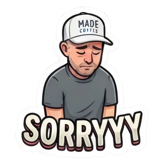 Man looking sad and apologetic with text SORRYYY Coffee Shop Guy Daily Vibes sticker for expressive chats and social replies.