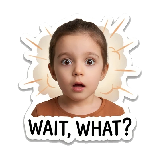 Young girl looking shocked with wide eyes and mouth open. Little Girl Daily Expressions sticker for expressive chats and social replies.
