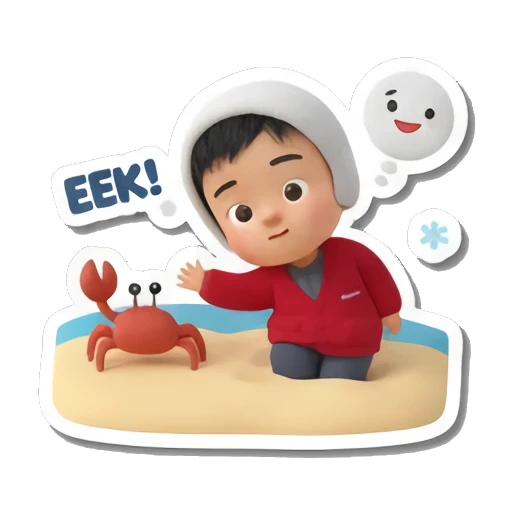 boy surprised by crab Little Traveler Explorer sticker for expressive chats and social replies.