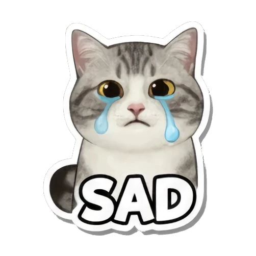 Sad cat crying tears. Cute Cat Expressions sticker for expressive chats and social replies.