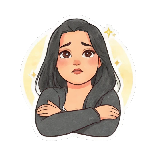 Young woman looking serious with arms crossed. Modern Girl Daily Expressions sticker for expressive chats and social replies.